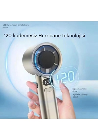 Şarjlı Turbo El Fanı Taşınabilir Mini Vantilatör Lcd Göstergeli 5 Kademe Hız Ayarı