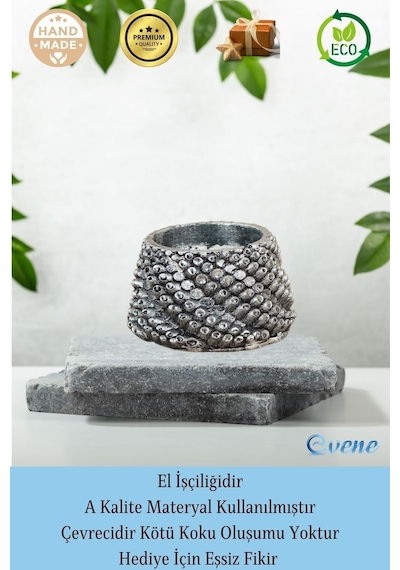 Mumluk Şamdan 3 Adet Tealight Ve İnce Mum Uyumlu Ejderha Yumurtası Model - Gümüş Eskitme