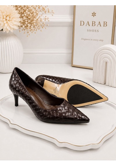 Dabab Shoes Lılya Kadın Acı Kahve Sivri Burun Örgü Desenli 6 Cm İnce Topuklu Stiletto Ayakkabı Kahverengi