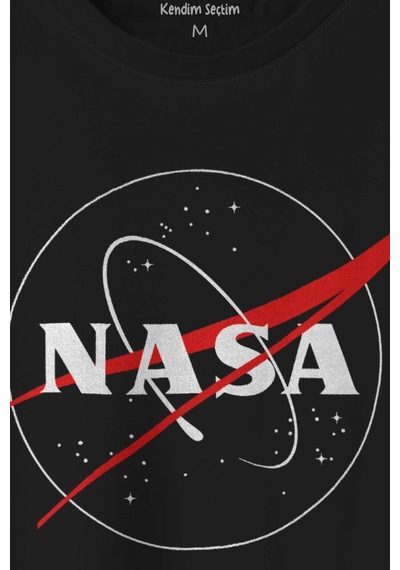 Nasa Logosu Siyah Kırmızı Uzay Cosmos Baskılı Tişört Unisex T-shirt 001