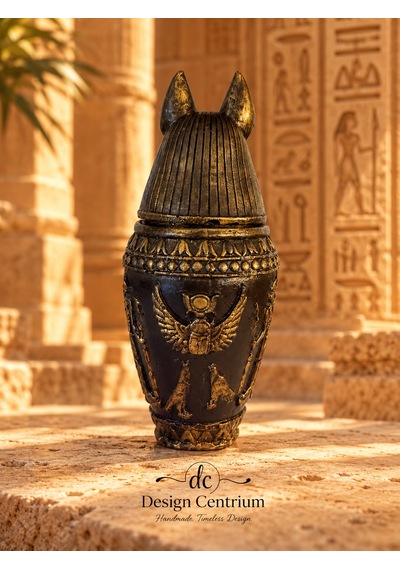 Anubis Antik Mısır Temalı Dekoratif Vazo El Yapımı Bronz Altın Görünümlü Biblo