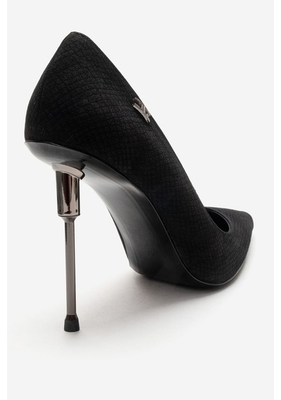 Luvishoes Carlas Siyah Desenli Kadın Topuklu Ayakkabı Siyah
