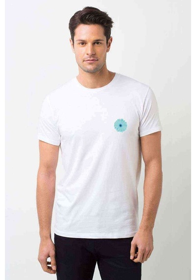 Flower Aqua Bebek Duşu Mavi Gerbera Baskılı Beyaz Erkek Tshirt
