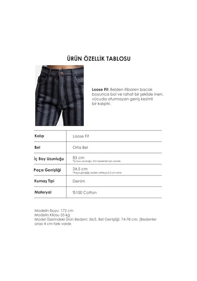 Kadın Mavi Çizgili 1w6-7 Loose Fit Özel Kumaş Tasarım Denim Jean
