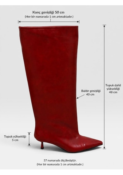 Erva'nın Butiği Kırmızı Cilt Veray Xl Oversize Kalın Baldır 5 Cm Mini Topuk Çizme-6400