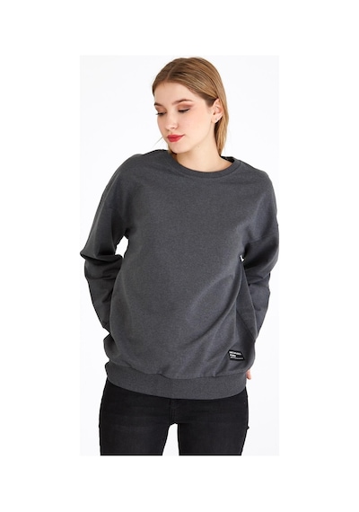 MMetalic Kadın Antrasit Renk Basic Bisiklet Yaka Sweatshirt