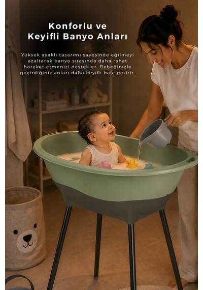 Babyjem Yeni Nesil Elegant Su Tahliyeli Giderli Ayaklı Bebek Küveti Soft Yeşil