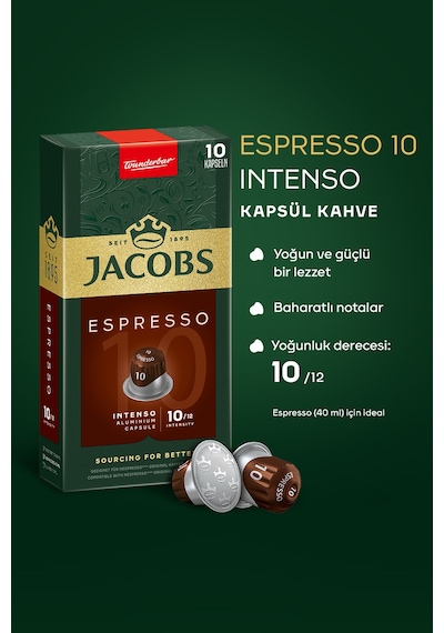 Jacobs Espresso 10 Intenso Nespresso Uyumlu Alüminyum Kapsül Kahve 10 x 10'lu