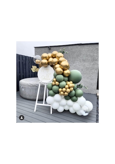 Krom Gold Pastel Küf Yeşili Beyaz Balon Zinciri 100 Adet Mix