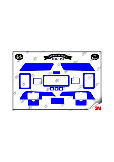 Renault Brodway 1992-1999 Torpido Konsol Trim Göğüs Maun Kaplama Set 16 Parça Mavi