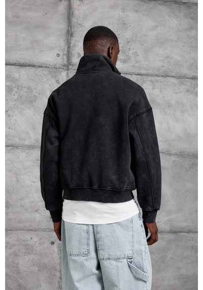 Hiccup Nomarc Bol Kesim Yarım Fermuarlı Uzun Kollu Sweatshirt Siyah