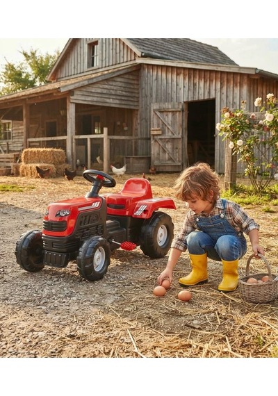 Minik Çiftçiler İçin Eğlence: Ranchero Pedallı Kırmızı Traktör İle Eğlence Zamanı 81 Cm