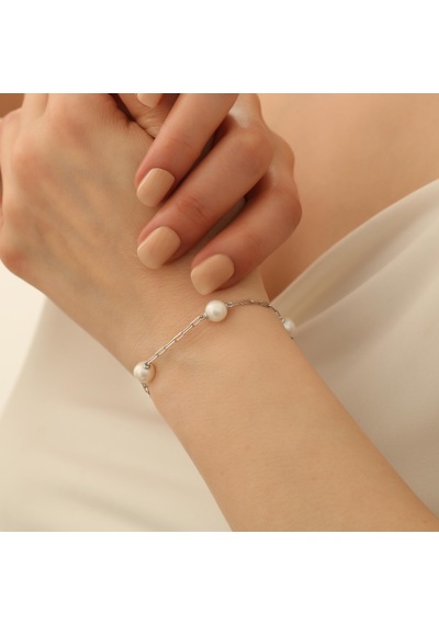 925 Ayar Gümüş 4 İncili Rodyumlu Bileklik-8mm