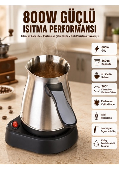 Bay Yeni Nesil Türk Kahve Makinesi Cezvesi Siyah Gri Kablolu Pratik Najmaddin Standart