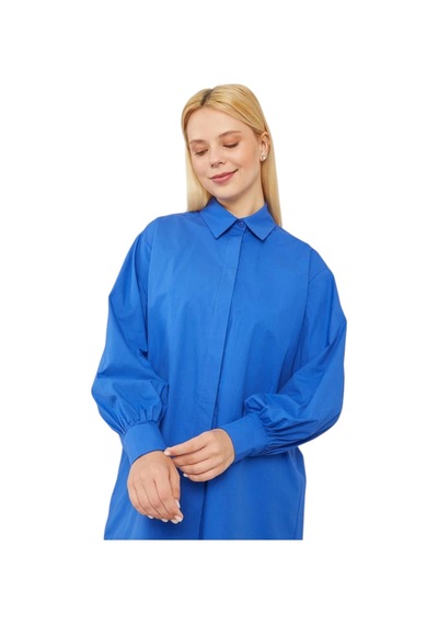 Levidor Oversize Balon Kol Poplin Gömlek Saks
