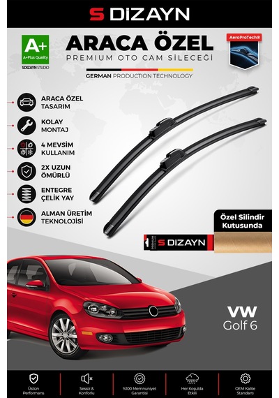 S-dizayn Vw Golf 6 Ön Cam Silecek Seti 2008-2012 Premium Araca Özel 60-48 Cm A+ Kalite