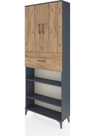 Arges Dolap 5 Raflı Tek Çekmeceli 2 Kapaklı 88x30x221 Antrasit-çam Antrasit