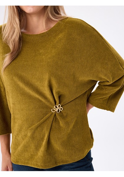 Faik Sönmez Beli Broş Detaylı 3/4 Kol Örme Tunik W27tnk012 Uw27tnk012196 Matcha