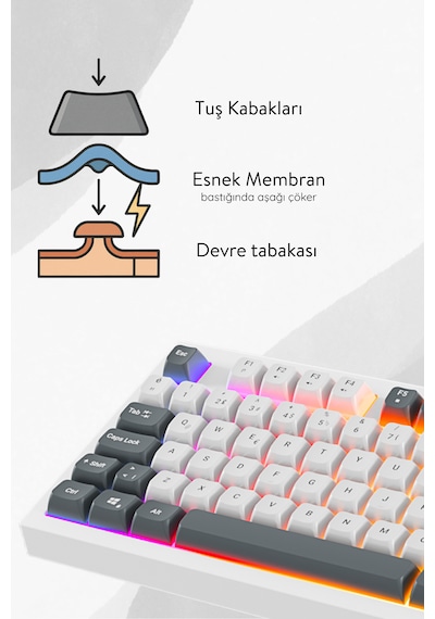 Everest Kb-98 Sılent Tkl Beyaz/gri Mavi Rainbow Q Membrane Klavye