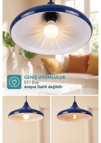 Nova Metal Sarkıt Avize, Bohem Tavan Lambası Ve Salon Oturma Odası Aydınlatması - Lacivert - 35 Cm Modern Dekor Diğer
