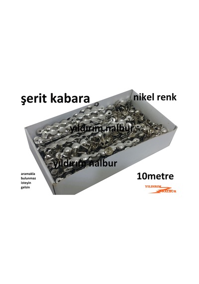 Paket 10 Metre Şerit Kabara Nikel Renk Raptiye Çivi Koltuk Çivisi