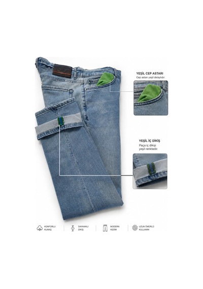 Deepsea Erkek Regular Fit Standart Kesim Likralı Taşlanmış Mavi Kot Pantolon Esnek Pamuklu Jean 2600982