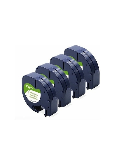 Puun Dymo Letratag Uyumlu Bant 59421 721510 Beyaz Kağıt Etikete Siyah 12mm X 4 Mt 4 Adet