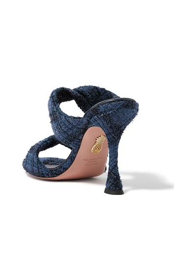 Aquazzura 95mm Topuklu Şık Denim Görünümlü Tweed Terlik Mavi