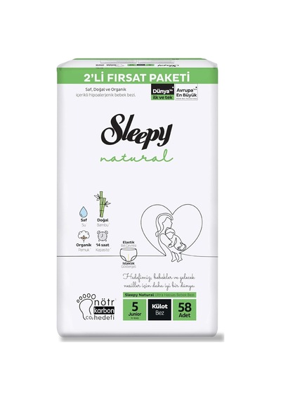 Natural 2&apos Li Fırsat Paketi Külot Bez 5 Numara Junior 58 Adet
