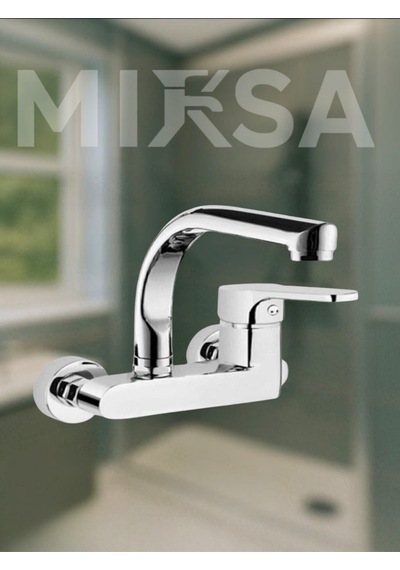 Krom Yandan Aplik Balıksırtı Borulu Lavabo-eviye Bataryası Çeşmesi Musluğu Çift Su Girişli
