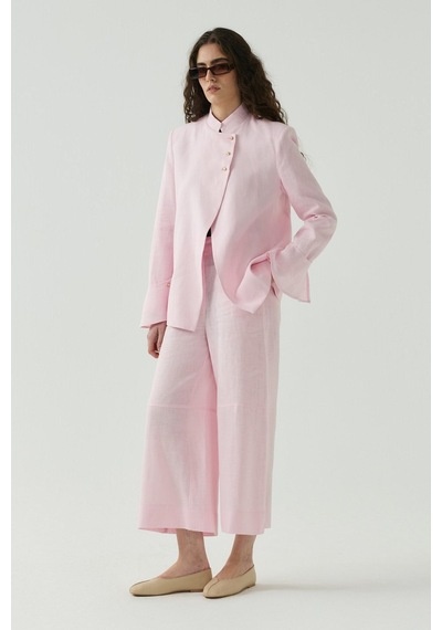 Molene Pembe Seyyar Manşet Detaylı Keten Blazer