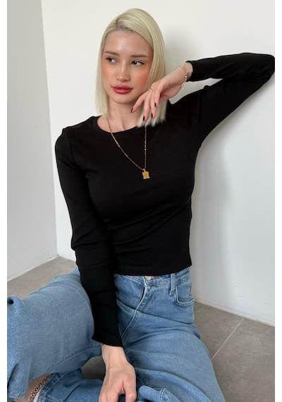 Madmext Siyah Bisiklet Yaka Slim Fit Kadın Body Mg2564 Siyah
