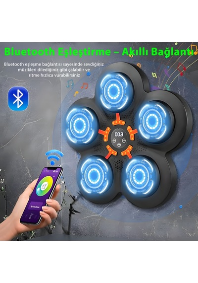 Mdhl Qb-01 Akıllı Müzikli Boks Makinesi Bluetooth Bağlantılı, Led Işıklı, Duvara Monte Antrenman Hedefi