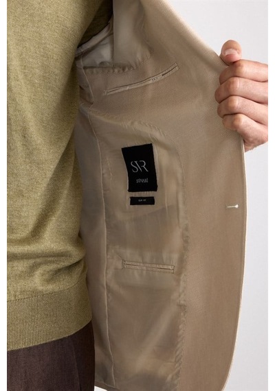 Süvari Bej Slim Mono Yaka Torba Cep 6 Drop Klasik Ceket Ct2021600427-bj3