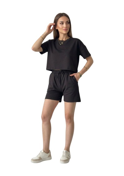 Thiff Gymwear Kadın Modal Kumaş Şort Takım Siyah