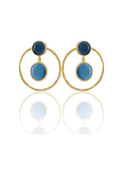 Kadir Jewellery 22 Ayar Altın Kaplama Kadın Halka Küpe -el İşçiliği Ve Hipoalerjenik Küpe Koyu Mavi