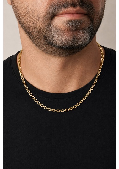 Altın Renk Ezme Zincir Unisex Çelik Kolye - 3917