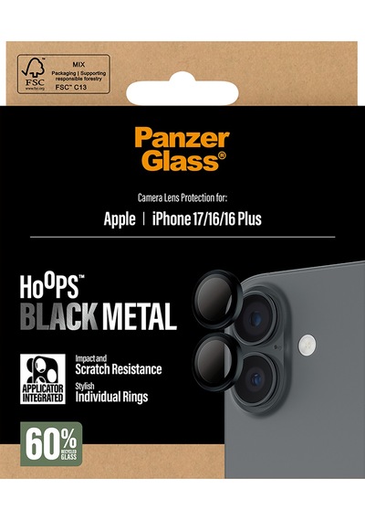 Panzerglass Hoops Apple Uyumlu iPhone 17 16 Plus Siyah Kamera Lens Koruyucu