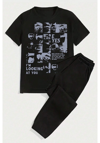 Uyguntarz Unisex I'm Looking At You 2'li Eşofman Takımı Siyah