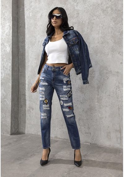 Wd298 Boy Friend Eğlence Süslemeli Kadın Jean Pantolon 001