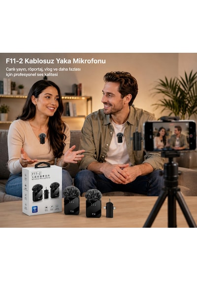 Lexroo Denshi F11-2 Kablosuz Yaka Mikrofonu 2'li Set, 3'ü 1 Arada Alıcı