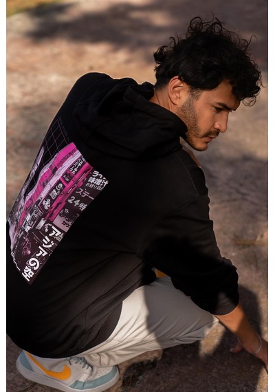 Brz Collection Unisex Oversize Asian Street Sweatshirt Hoodie Siyah