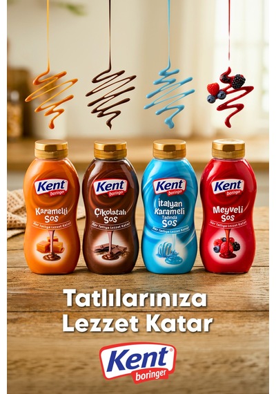 Kentboringer Topping Sos 4'lü Avantajlı Elips Set Karamelli-çikolatalı-italyankarameli-meyveli - 859850277