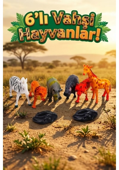6 Parça Vahşi Hayvanlar Alemi Figür Seti - Eğitici Safari Oyuncak Paketi Hayvanlar