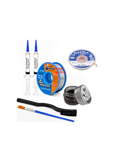 Lehimleme Seti 0,8 Mm 40 Gr Lehim Teli 2 Li Flux Cp-3015 Lehim Fitili Havya Ucu Temizleme Kremi 2fırça Seti St20