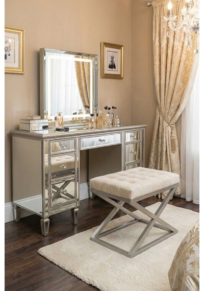 Nexus Babyface Kapitoneli Puf - Krom Metal X Ayaklı Modern Bench 50x40 Cm Bej