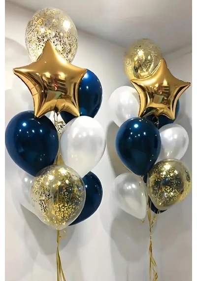 Beysüs Gold Yıldız Gece Mavisi Beyaz Şeffaf Konfetili Balon Seti Standart