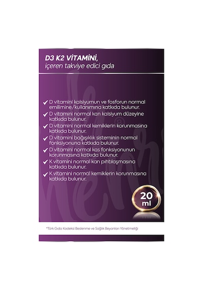 Dr. Henri D3 K2 Vitamini İçeren Takviye Edici Gıda 20 ML