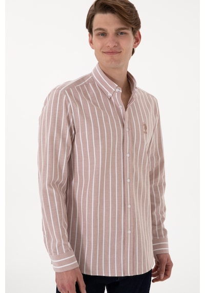 U.S. Polo Assn. Erkek Çizgili Camel Uzun Kollu Gömlek 50306347-VR015 U.S. Polo Assn. Erkek Çizgili Camel Uzun Kollu Gömlek 50306347-VR015