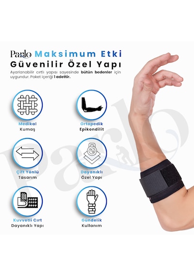Epikondilit Bandı Ayarlanabilir Silikon Pedli Dirsek Destek Bandı